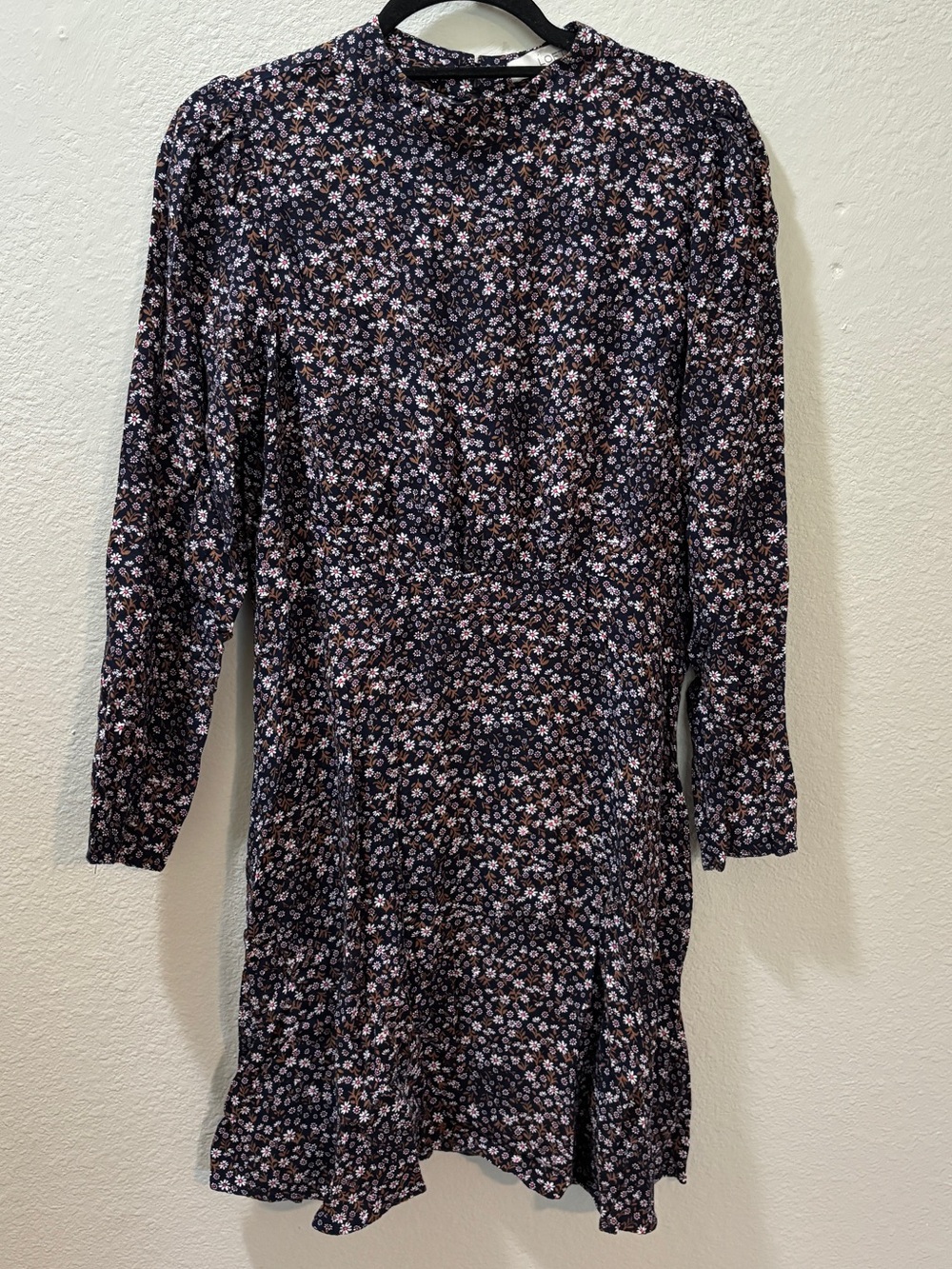 LOFT Navy Ditsy Floral Long Sleeve Mini Dress Size 10
